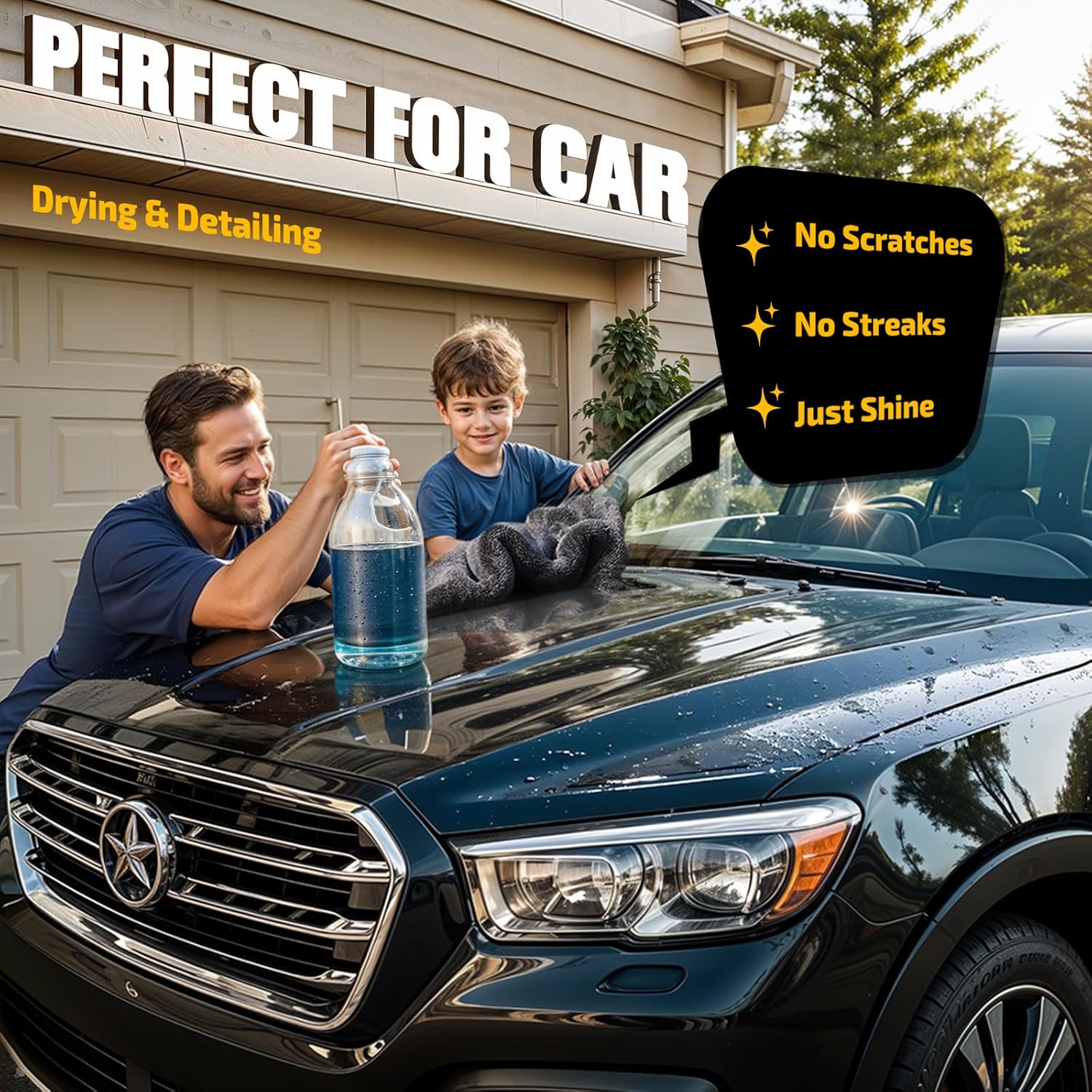 VNSPORT Car Drying Towels – Microfiber Towels for Cars (36" x 24"), Ultra-Absorbent, Streak-Free, Scratch-Free, No Water Spots, Double-Twist Pile & Edgeless Design
